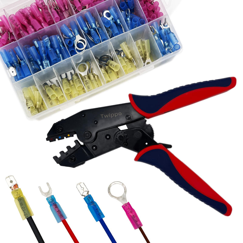 550Pcs Waterproof Heat Shrink Wire Connectors Kit, Automotive Electrical Connector Terminals Kit, Butt Fork Ring and Spade Crimp Connectors Assortment (22-10AWG) 550pcs-Assortment