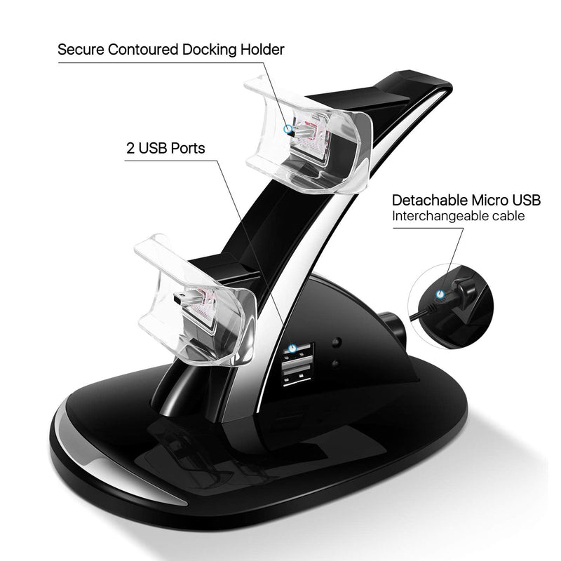 [Australia - AusPower] - TNP PS3 Controller Charger Stand for Sony Playstation 3 Controller Dualshock 3 Charging, 2 Tier Docking Station Stand and 2 USB PS3 Cable Compatible Ports with LED Indicators, Slim Black 