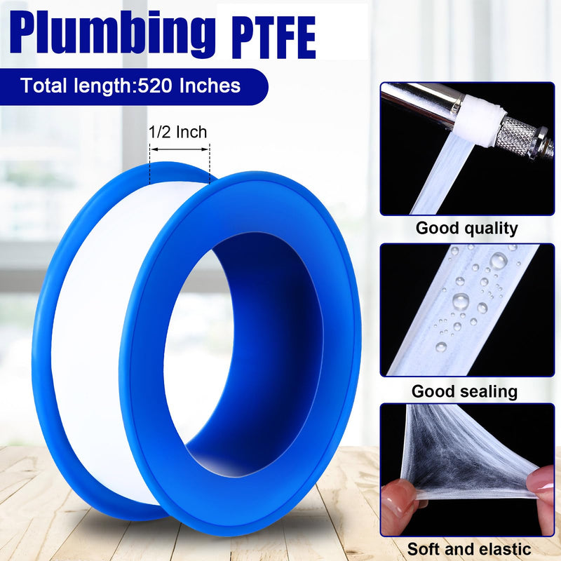 Pushglossy 100 Rolls PTFE Tape 1/2 x 520 Inches Plumbers Waterproof Sealant Plumbing Tape for Shower Head Repairing Water Pipe Sealing (White) White