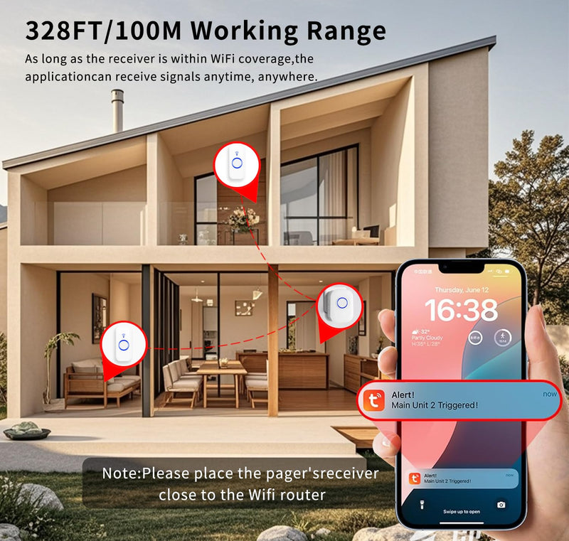 [Australia - AusPower] - WiFi Wireless Caregiver Pager Call Button for Elderly at Home, App Control Medical Alert System for Seniors Patients Disabled Monitoring, Home Nursing Care Facility Use (Only Supports 2.4GHz WiFi) 2Call Buttons + 1 Receivers 