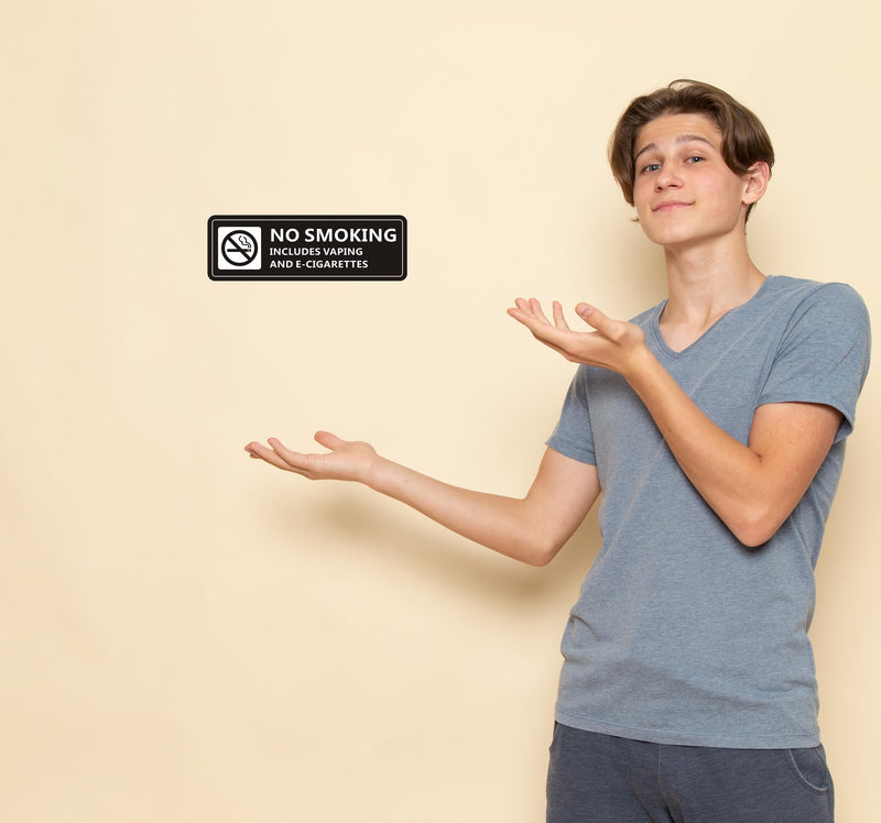 [Australia - AusPower] - No Smoking Signs, (2 PACK) Self-adhesive No Smoking Signs for Business, 9 x 3 Inch Metal Signage for Home House Restaurants and Hotels (Black White) 9" x 3" 2 Pack (Black) 