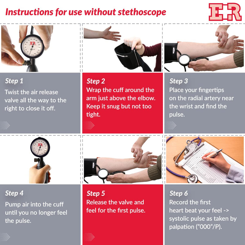 [Australia - AusPower] - Ever Ready First Aid One Handed Palm Manual Blood Pressure Sphygmomanometer Monitor Reader, 8 ¾” to 16”, Lined Cuff with D-Ring - Large Adult 