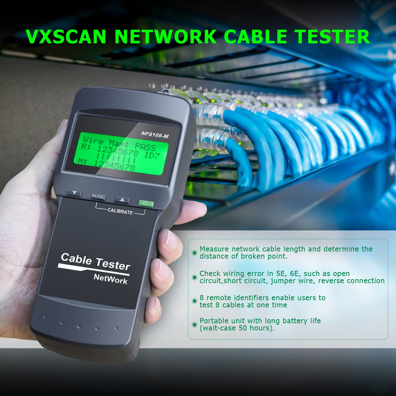 [Australia - AusPower] - RJ45 Network Cable Tester, VXSCAN 8 Remote Units Network LAN Length Ethernet Cable Tester Kits for Cat5/CAT5e/CAT6/CAT6e - Locate The Breakage Point Length Measurement & Continuity Checking AT239 