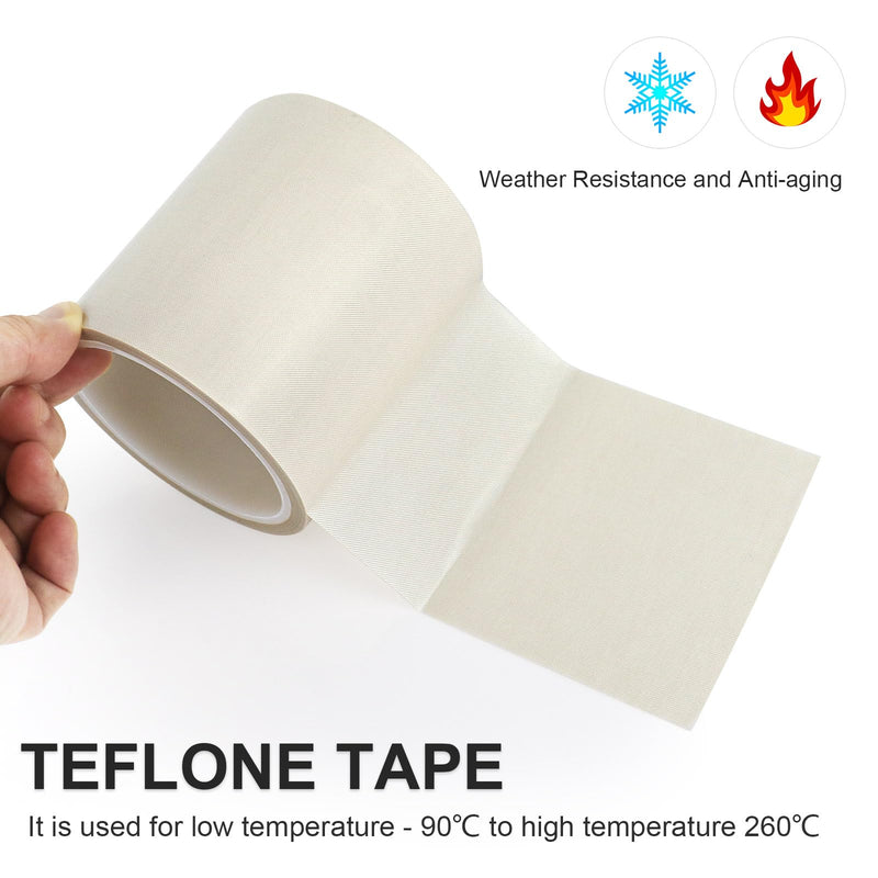 BOMEI PACK White PTFE Teflonn Glass Cloth Tape, 4inch x 33ft High Temperature Tape Fiberglass Adhesive, Heat Resistant for Fabric,High-Speed Sealing Machine,Vacuum Sealer Machine,1 Pack