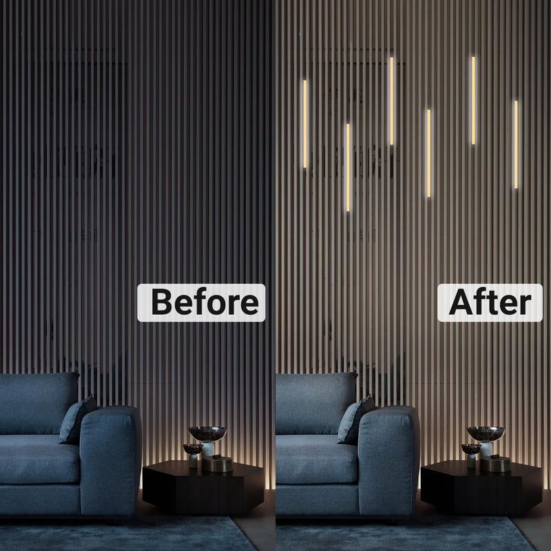 HAMRVL Black LED Recessed Lighting Kit - 6 PCS 16-Inch 3000k Dimmable Warm White LED Lights with Touch Switch, Wall Panel Light for Wood Slat Wall Panels, Headboards, Stairs, Under Cabinet, Home Decor 16-Inch/6 Pack Warm White 3000K
