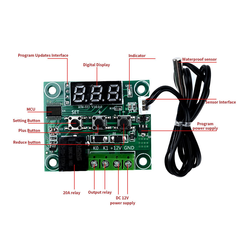 [Australia - AusPower] - 2pcs W1209 12V DC Digital Temperature Controller Board Micro Temperature Control Module Switch 
