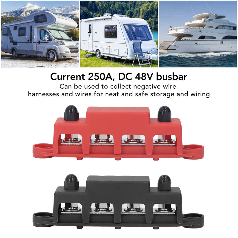 2pcs Power Distribution Block M8 Screw 4 Terminal Terminal Block Busbar DC 48V 250A with Brass Board for Automotive Boat