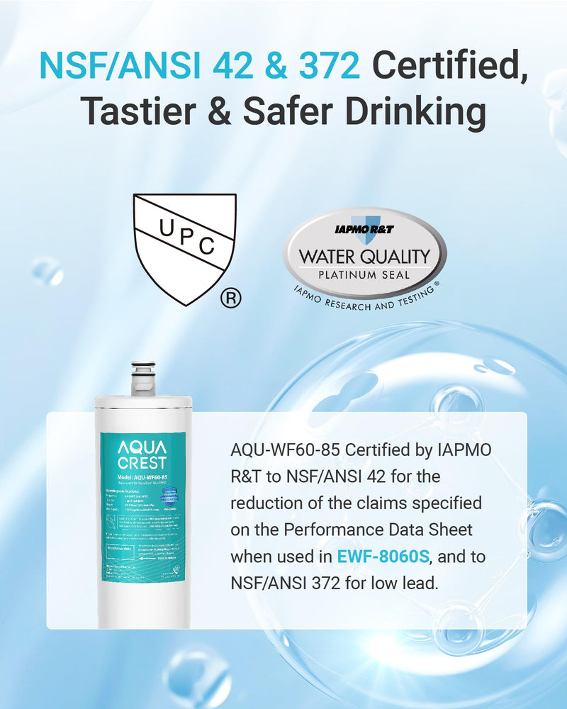 AQUA CREST DW85 Under Sink Water Filter, Replacement for Aqua-Pure® AP-DW85, 5584408, AP-DWS700, Cuno CFS8112, CFS8812X-S, CFS8720, KOHLER K-201-NA, KOHLER K-202-NA, NSF 42 Certified, Model No.WF60-85 WITHE