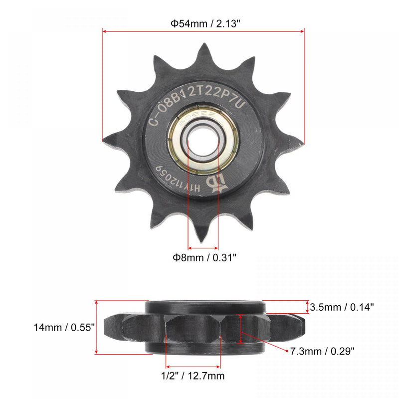 [Australia - AusPower] - uxcell Chain Idler Sprocket, 8mm Bore 1/2" Pitch 12 Tooth Tensioner, Black Oxide Finish C45 Carbon Steel with Insert Single Bearing for ISO 08B Chains 