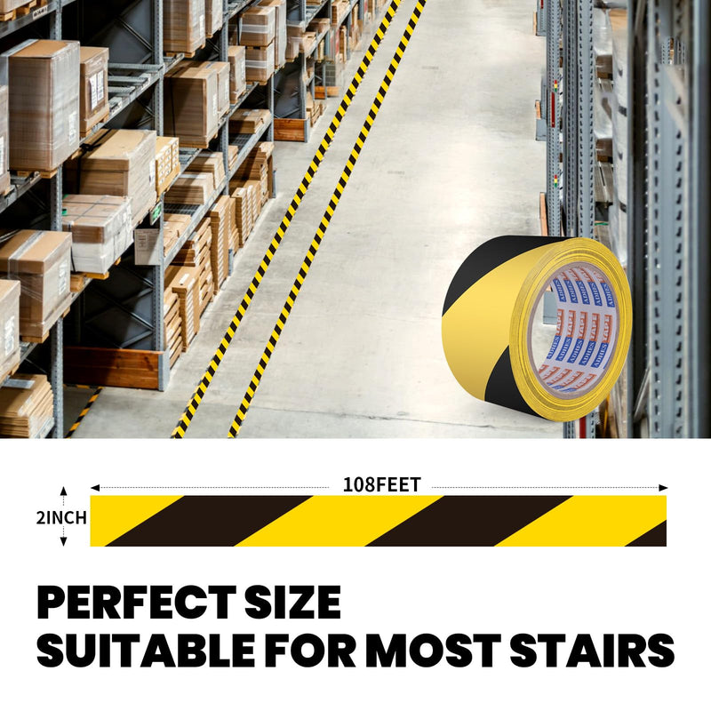 [Australia - AusPower] - ADHES Black and Yellow Safety Tape, 2 Inch X 108 Feet Warning & Hazard Tape Weather-Resistant Caution Tape Roll for Marking Walls, Floors, Pipes and Equipment 2in x 36yd 1 