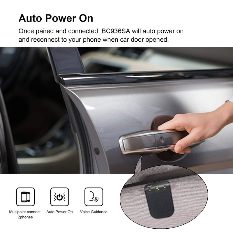 [Australia - AusPower] - SUNIEC Handsfree Bluetooth Speaker Phone for Cell Phone Car Kit, Hands Free Calling Bluetooth for car, AUTO Power ON Off Support Siri Voice Assistant Phone Bluetooth for car - BC936SA 