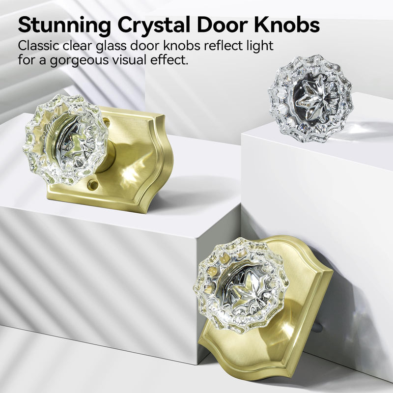 Passage Glass Door Knobs Interior, Brushed Gold Crystal Door Knobs Interior, Gorgeous Gold Crystal Glass Door Knob for Closet and Hall, 1 Pack