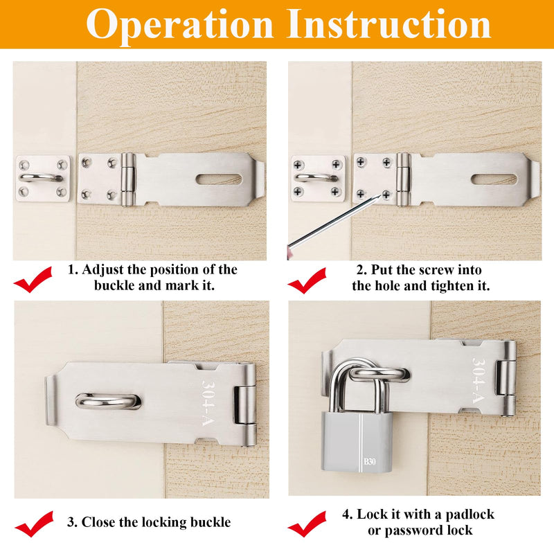 [Australia - AusPower] - 2PCS Door Locks Hasp Latch,5 Inch 304 Stainless Steel Safety Locks for Doors,Extra Thick Hasp Lock Latch with Lock, with Screws, Padlock and Combination Lock. 5inch 