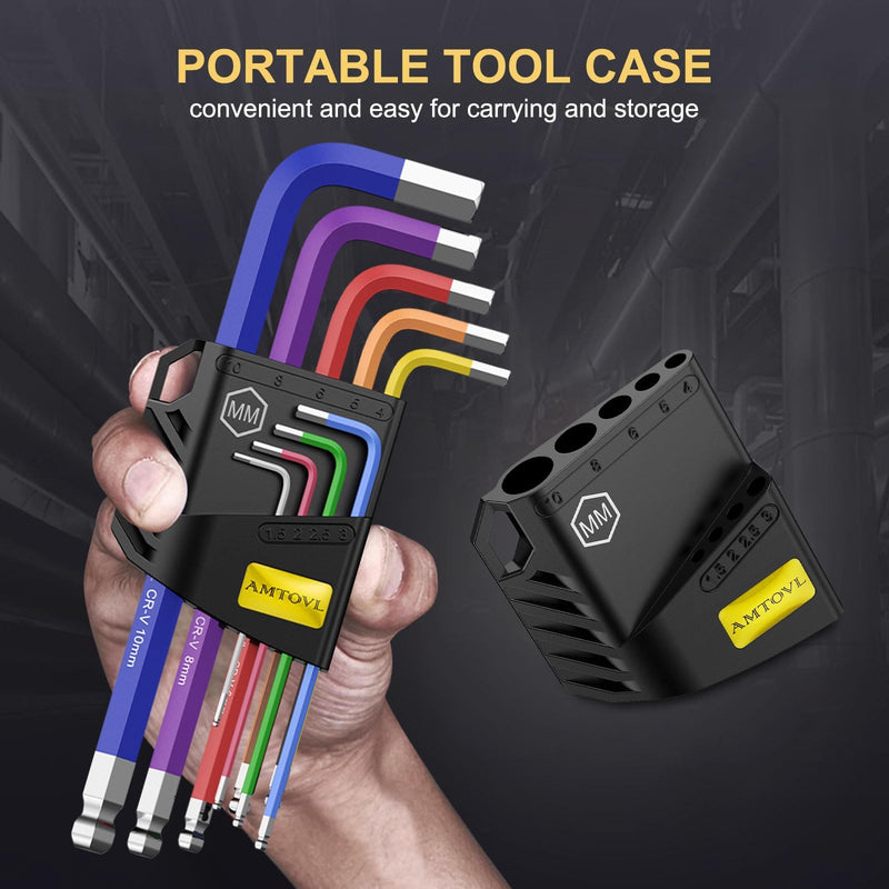 [Australia - AusPower] - AMTOVL Hex Key Set, 9PCS Metric Allen Key Set, 1.5-10MM, Anti-Slip Long Ball End Hex Wrench Set, Color Coding Hex Key Set for Disassembling Mechanical Equipment, Vehicle, and Bicycle Repairs 9 PCS METRIC SET 