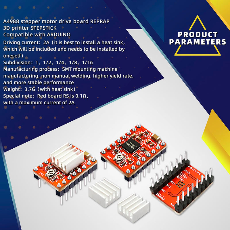 [Australia - AusPower] - 10pcs A4988 Stepstick Stepper Motor Driver Module with Aluminum Heat Sink for 3D Printer Reprap 