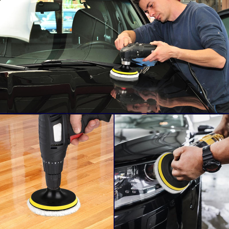 [Australia - AusPower] - Polishing Attachment Angle Grinder Polishing Hood Polishing Sponge 125 mm Velcro Polishing Disc Polishing Pads, 6 Pieces Wool Polishing Attachment, Polishing Pad with 6 Angle Handles, Round Adapter, 