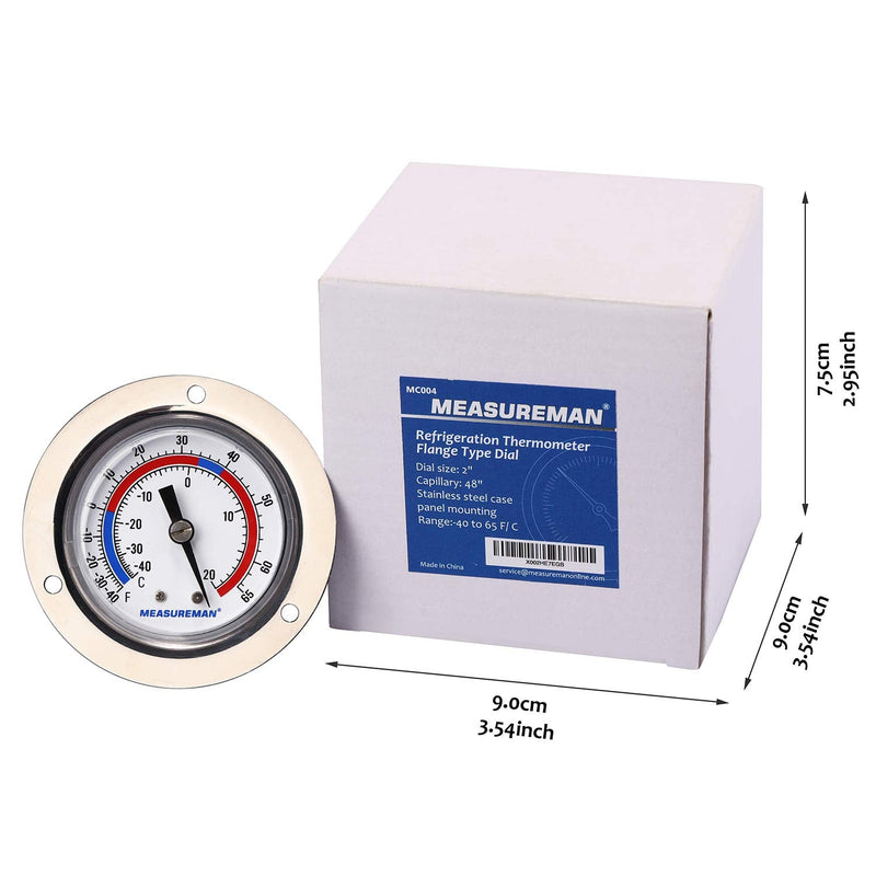 [Australia - AusPower] - MEASUREMAN Vapor Capillary Flanged Panel Mount Refrigeration Thermometer, 2" Dial, 48" Capillary, -40-65 deg F/-40-20 deg C, Re-Calibration Available 