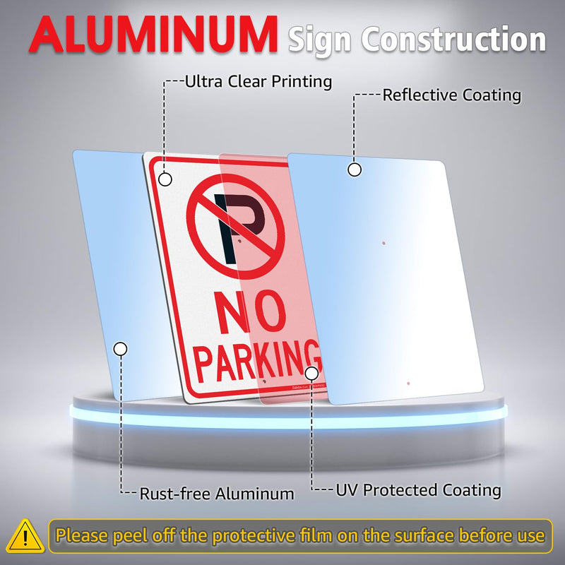 Faittoo Large No Parking Sign with 54" Metal Thick Stake, 14"x10" Rust Free Heavy Aluminum, Reflective, Fade Resistant, Easy to Mount, Outdoor Use 14"x10" with 54" Metal Thick Stake - 1 Pack
