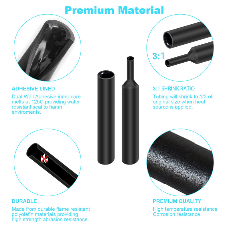 [Australia - AusPower] - 400 Pcs Wire Heat Shrink Tubing Kit With Adhesive lined, Industrial Heat-Shrink Tubing for Wires, 3:1 Marine Grade Heat Shrink Wrap, Premium Large Electrical Waterproof Heat Shrink Tape-Black by DHOOZ 