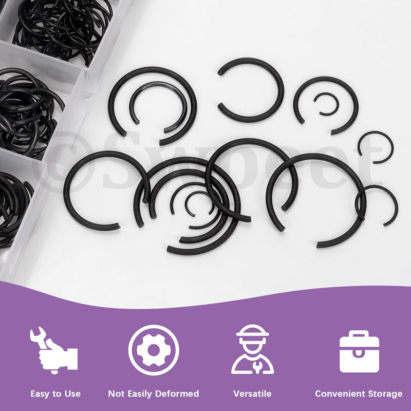 [Australia - AusPower] - Swpeet 150Pcs 10 Sizes 10mm-26mm Carbon spring steel Manganese Steel Round Wire C-Clips External Snap Ring Assortment Kit, M10 M12 M14 M16 M18 M20 M22 M20 M24 M25 M26 Round Wire Snap Rings for shaft Retainer Clip 