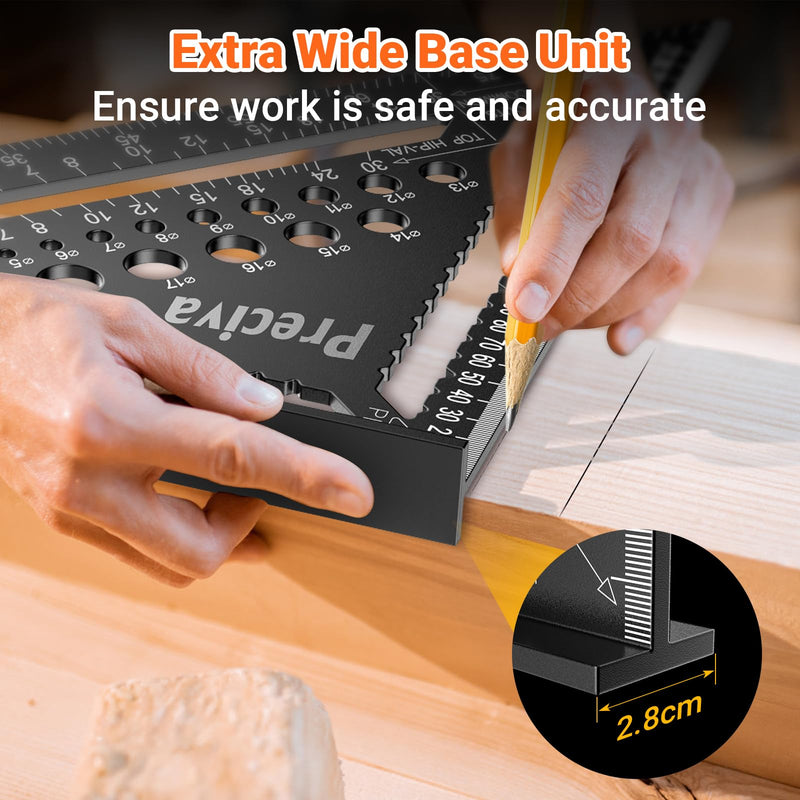 Carpenter's Square Set, Multifunctional Try Square Metal Aluminium Ruler Angle Guide 18 cm + 30 cm Carpenter's Square Carpenter's Angle Protractor Angle 45 and 90 Degree Angle Marking Gauge black 18cm+30cm