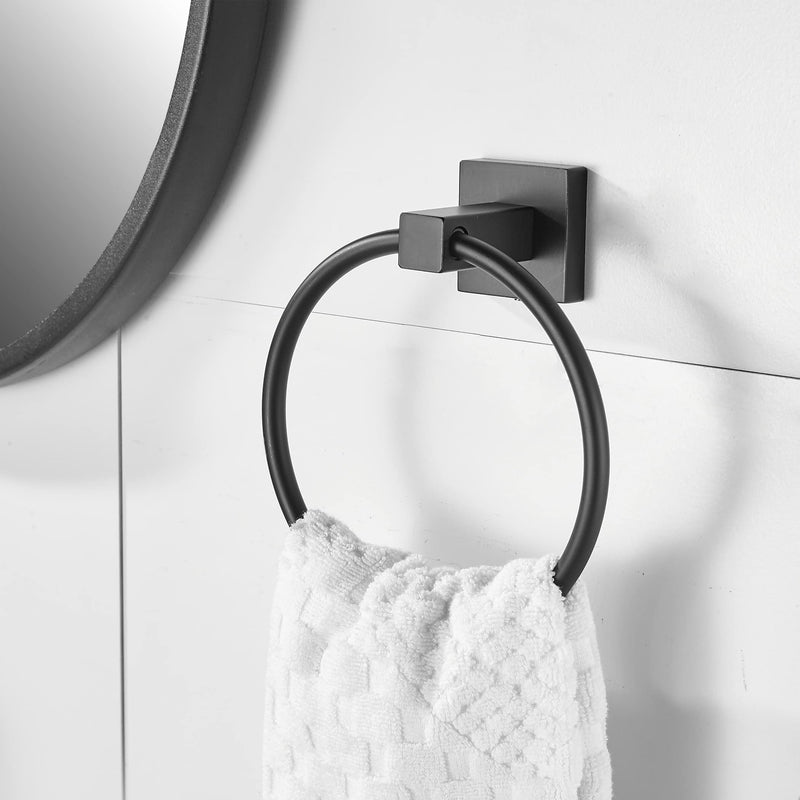 WOLIBEER Black Toilet Paper Holder Towel Ring, Matte Bathroom Hand Towel Holder Toilet Roll Holder, Modern Bath Hardware Set Wall Mounted Stainless Steel 2 Pieces