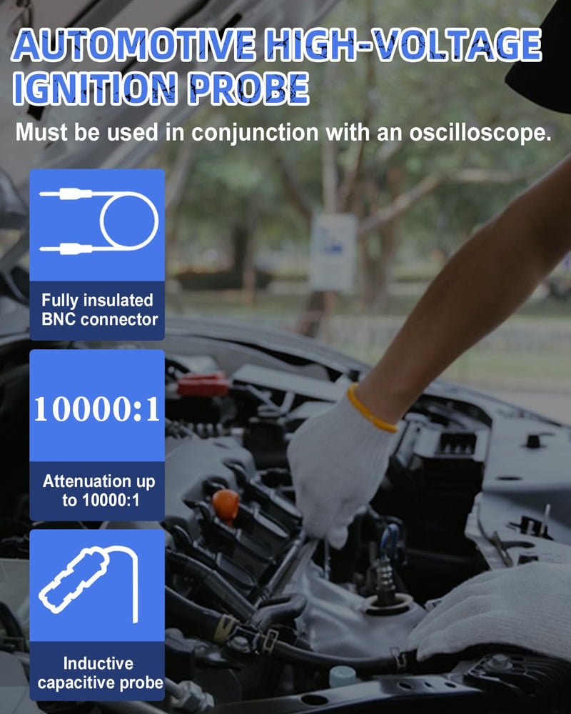 [Australia - AusPower] - Hantek Auto Ignition Probe - HT25 for Oscilloscope Automotive Acdessory Inductive Capacitance Sensor 2.5M Length 10000:1 Decay, Work with Oscilloscope 3 Ends 