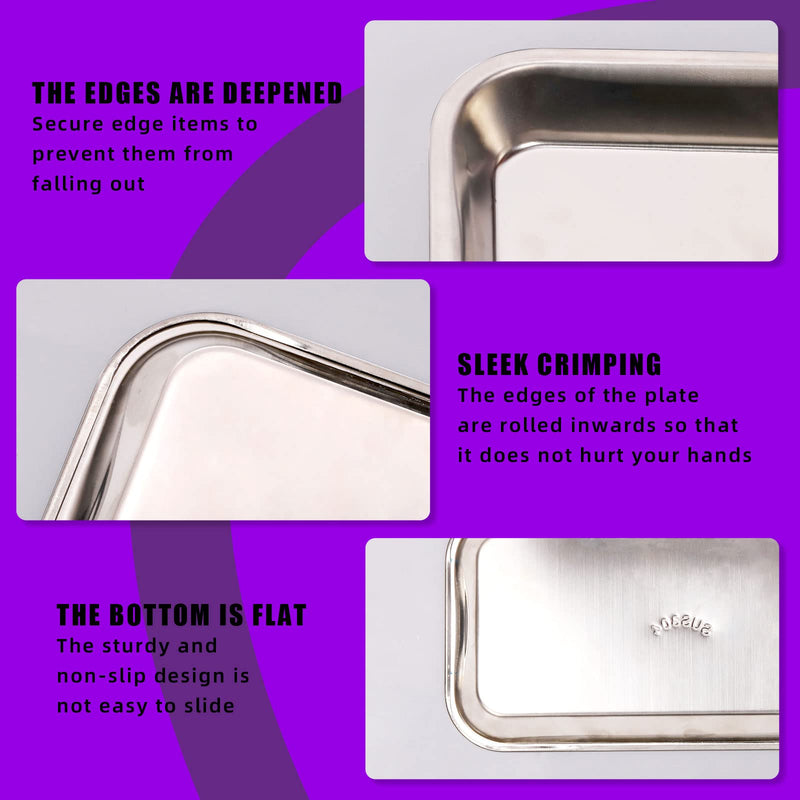 [Australia - AusPower] - Swpeet 4Pcs 304 Stainless Steel 2 Shapes Square and Kidney Surgical Tray Assortment Kit, Metal Instrument Tray Dental Procedure Lab Instruments for Medical Instruments, Tattoo, Flat Bottom Tray Kidney Tray 