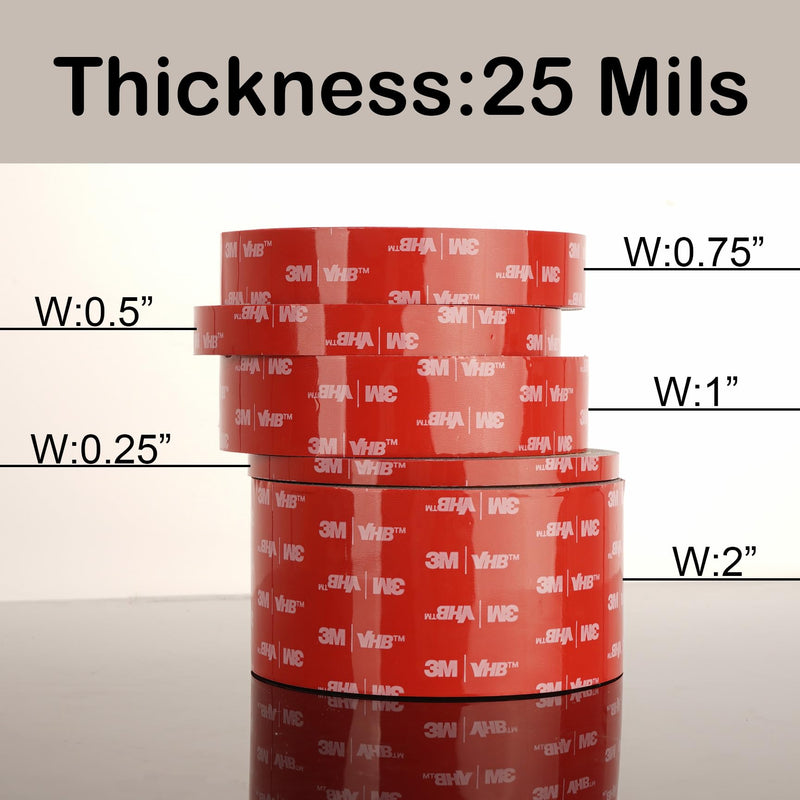 3M Double Sided Tape Heavy Duty Made of VHB 5925 Black 1/4 inch x 10 Ft, Permanent Automotive Mounting Foam Tape for Car Trim, Exterior, Metal, Waterproof Clear Adhesive Strips (0.5" × 10 Ft) 0.5" × 10 Ft