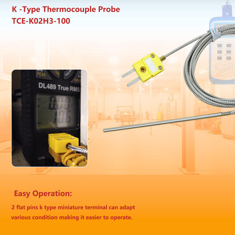[Australia - AusPower] - TCE-K02H3-100 K Type Thermocouple Probe for Furnace K Type Thermocouple High Temp Sensor Temperature Range - 77°F to 1112°F 