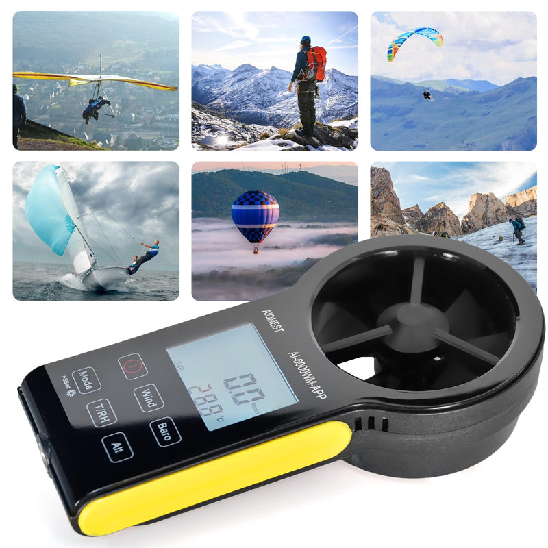 AIOMEST 6000WM-APP Digital Anemometer Handheld Wind Meter Wind Meter CFM Wind Speed Meter with MAX/MIN/AVG for Wind Speed Temperature Wind Chill Tester, HVAC