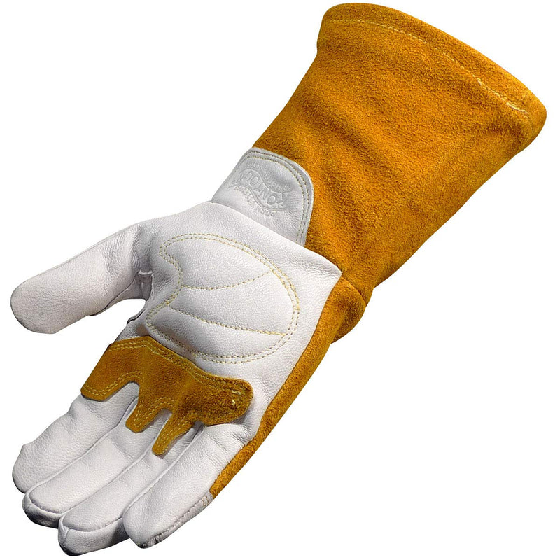 Caiman Premium Goat Grain TIG/MIG Welding Gloves, Split Cowhide Back, Flame Resistant Back, Unlined, Kontour, Kevlar, White/Gold, Medium (1868-4) Gold/White