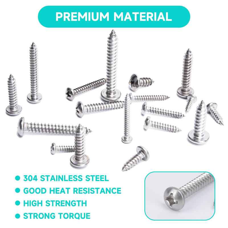 542PCS #4#6#8#10#12 Phillips Head Screw Set Stainless Steel Wood Screws Assortment Kit, Assorted Sheet Metal Self Tapping Screws, 18-8(304) Stainless Steel (pan Silver) pan silver