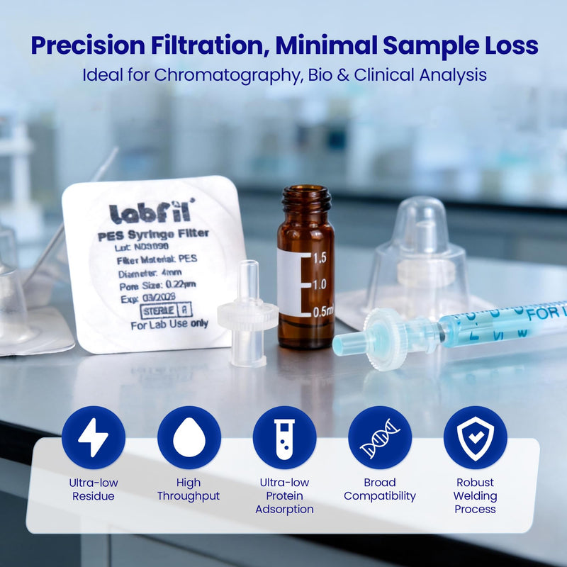 Sterile Syringe Filter 4 mm PES Membrane 0.22 µm Pack of 25 | For Biomed Scientific, individually packaged