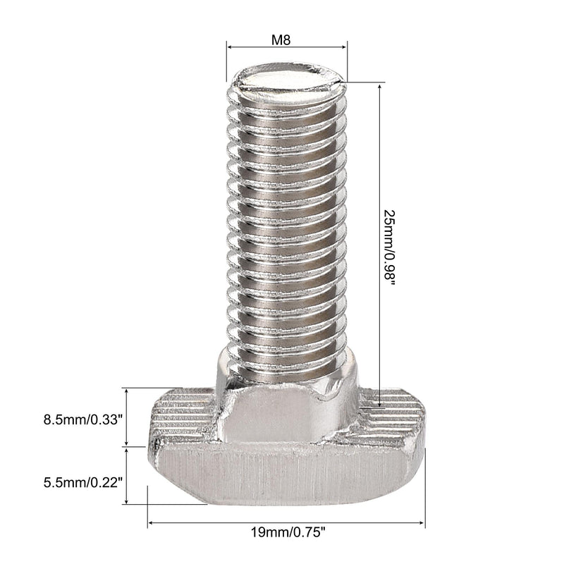 [Australia - AusPower] - uxcell M8x25mm T-Slot Drop-in Stud Sliding Bolt Screw Carbon Steel for 40 Series Aluminum Profile 8pcs 35mm 8 