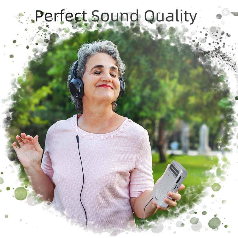 [Australia - AusPower] - PRUNUS J-166 Portable Radio AM FM, Battery Operated Radio with Tuning Light, Back Clip, Excellent Reception for Indoor & Outdoor & Emergency Radio, AM FM Radio Portable, Transistor Radio Silver 