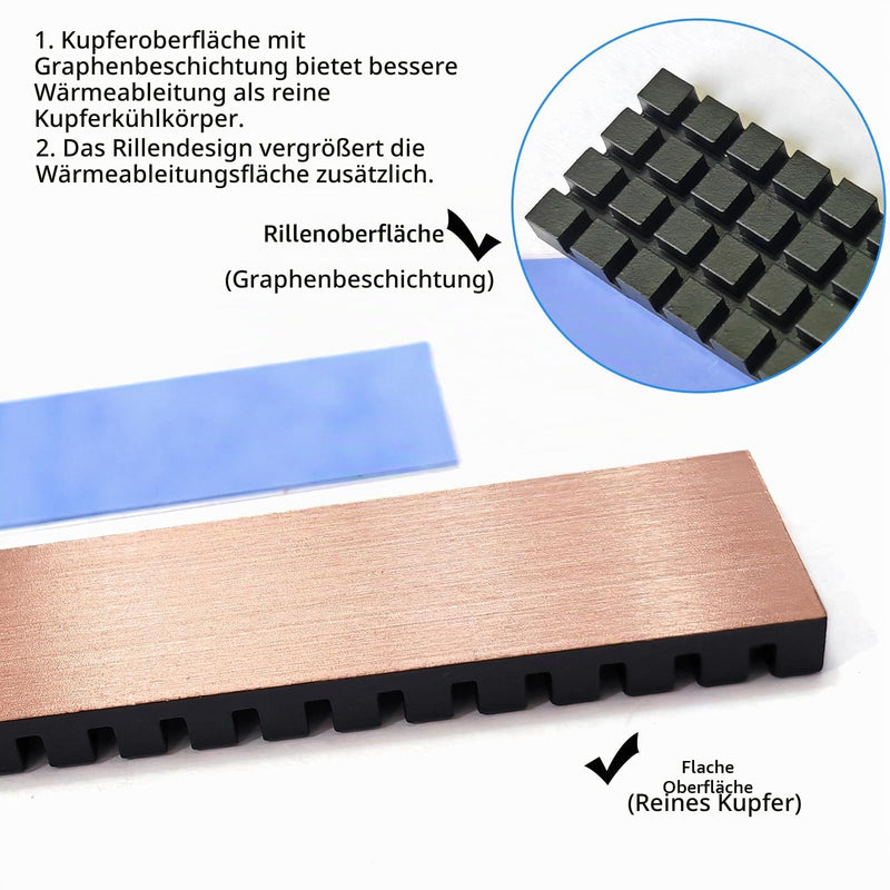 M.2 Heatsink 70×20×4mm Copper with Graphene Coating 2280 SSD | M.2 heatsink pure copper with graphene coating with silicone-based thermal pad for cooling 2280 SSD NVME laptops Épaisseur 4mm