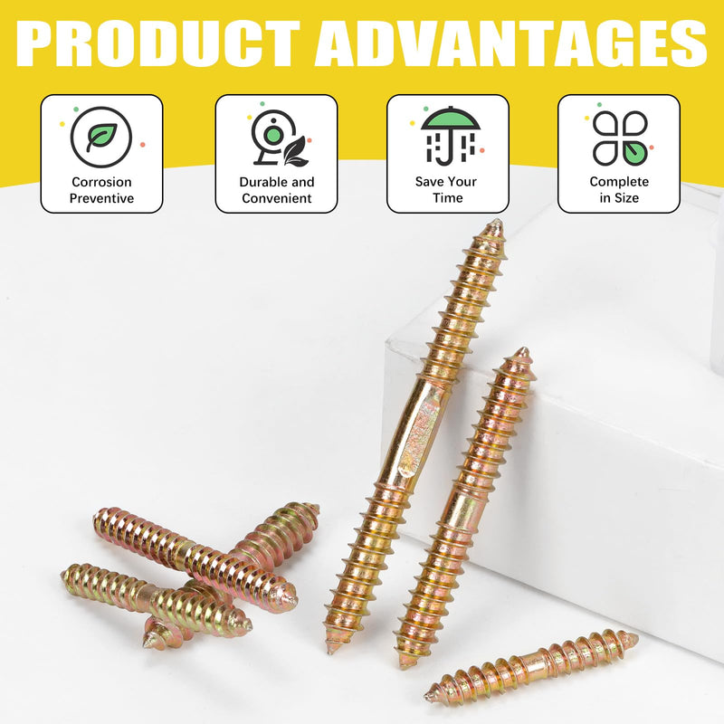 [Australia - AusPower] - 80Pcs M6 M8 Double Ended Self Tapping Screws, Double Ended Screws Dowel Screw Woodworking Furniture Connector Double Ended Screw, M6x40, M6x50, M6x60, M8x50, M8x60, M8x80 M6, M8 Gold 
