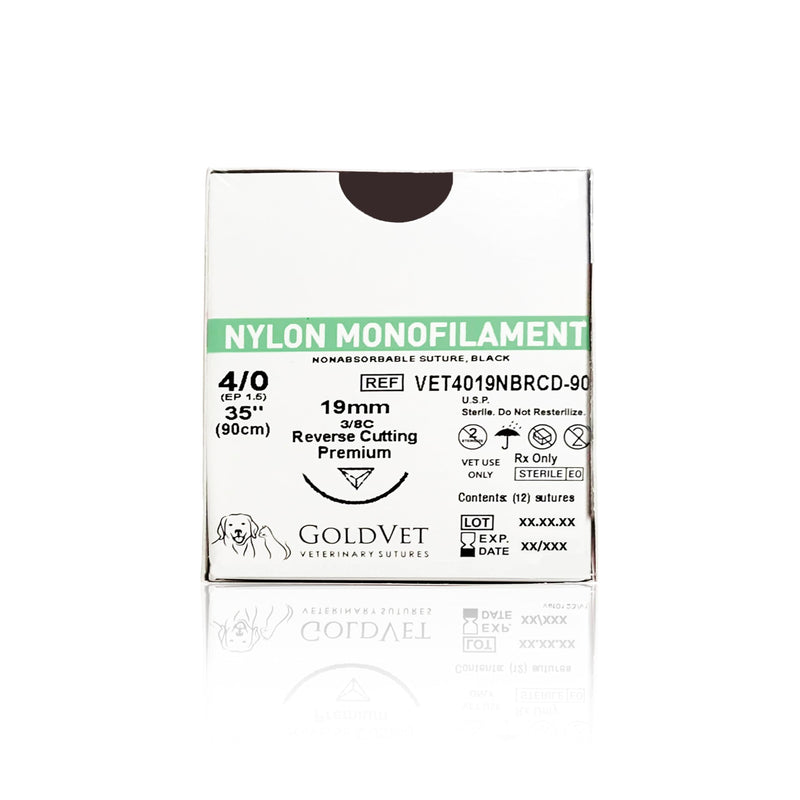 [Australia - AusPower] - Nylon Veterinary Suture 4-0, 3/8 Round 19mm Reverse Cutting Needle (Comparable to Ethilon), 35" 