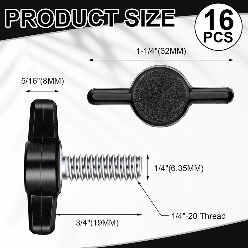 [Australia - AusPower] - 16 Pcs Stainless Steel Thumb Screw Thread Thumbscrew Adjustable Tee Wing Screw Black Wing Knob Bolt for Remove Replace Hand Clamping Tightening Knob Power Supply (1/4"-20 x 3/4") 1/4"-20 x 3/4" 