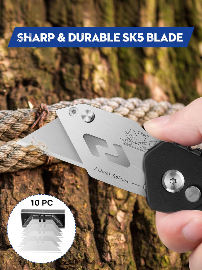 [Australia - AusPower] - Utility Knife, BIBURY Upgraded Version Heavy Duty Box Cutter, Pocket Carpet knife with 10 Replaceable SK5 Stainless Steel Blades, Belt Clip, Easy Release Button, Quick Change and Safety Lock-Black Black 