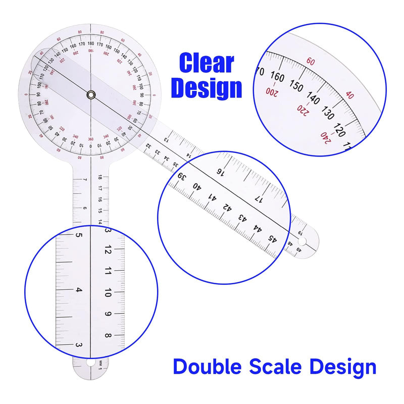 [Australia - AusPower] - Professional Goniometer Physical Therapy - 360 Degree Clear Plastic 12 Inch, Medical Grade, Durable & Precise Joint Angle Measurement Tool for Rehab, Sports Training 