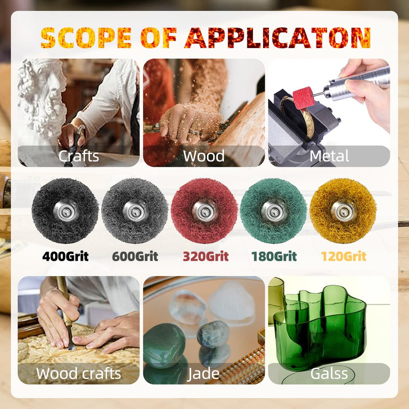 [Australia - AusPower] - 100Pcs Upgrades Abrasive Buffing Wheels,Wheels Burr for Rotary Tools-1/8(3mm) Shank,Rust Removal, Polishing.20Pcs Each Five-color set 