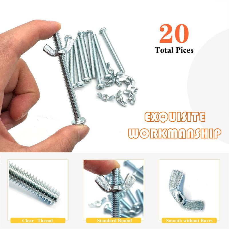 [Australia - AusPower] - 20Pack 1/4"-20 x3 Screw Bolts and Wing Nut Kit 10pcs Machine Screws with Round Head Phillips 10pcs Butterfly Hand Twist Tighten Nut Zinc Plated Hardware Fitting Fastenings Assortment Kit 30 Pack 1/4"-20 x3" 
