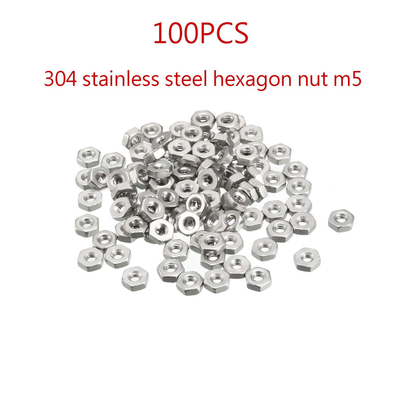 [Australia - AusPower] - (100Pcs) Hex Nut, M5-0.8 Stainless Steel 304 (18-8) Hex Nut M5(100pcs) Silver 