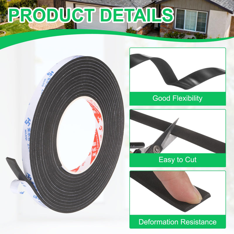 PATIKIL Sponge Rubber Foam Tape, 3/8" W x 1/8" t x 16.4ft l Self-Adhesive Foam Insulation Tape Weather Stripping for Window Door Soundproofing Weatherstrip AC Seal Strip, Black 3/8" x 1/8" x 16.4ft