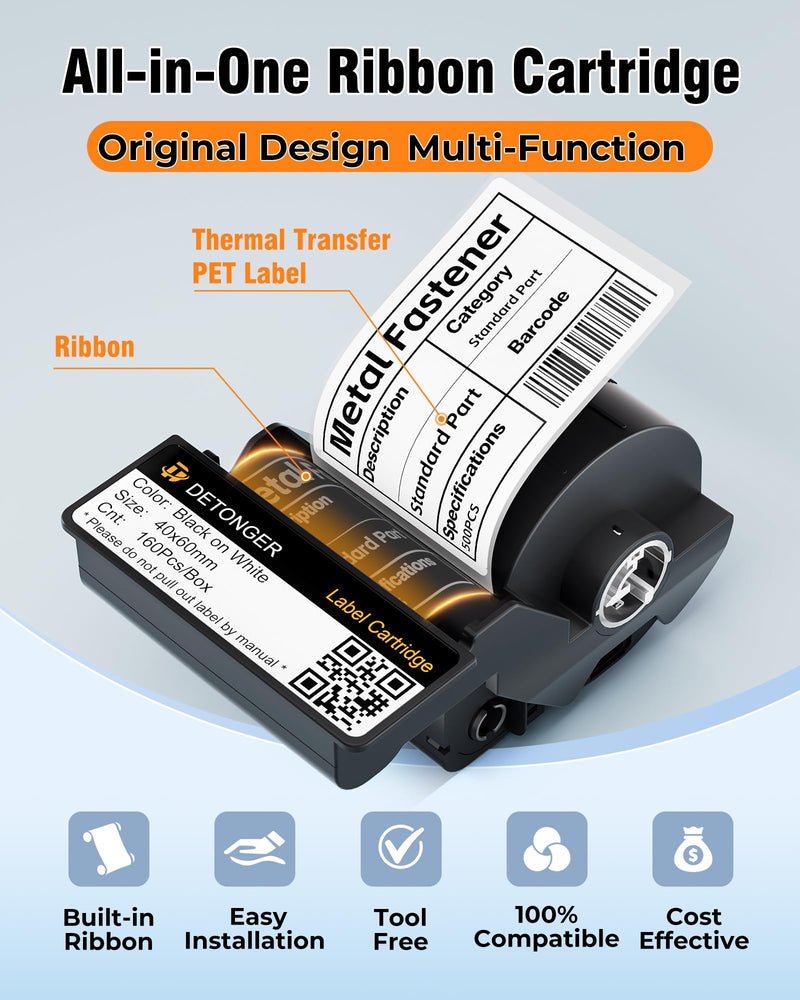 DT5150P PET Labels - UV Resistant, Weatherproof & Colorfast, All-in-One Thermal Transfer Ribbon Cartridge, Heavy-Duty for Indoor/Outdoor Use, Fits DT5150/5150P/350/353 Industrial Label Makers White-1.57"×2.36"