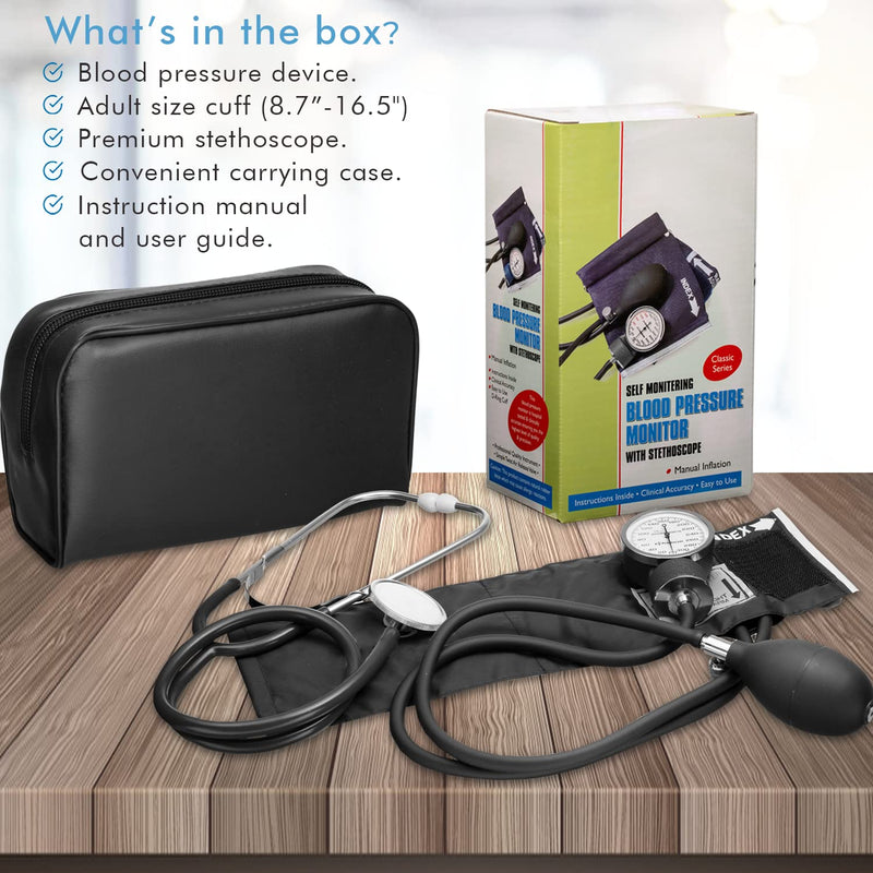 [Australia - AusPower] - NOVAMEDIC Adult Size Black Manual Blood Pressure Machine and Stethoscope Kit, BP Monitor with Adjustable Upper Arm Cuff for Monitoring High Blood Pressure, Includes Carrying Case 