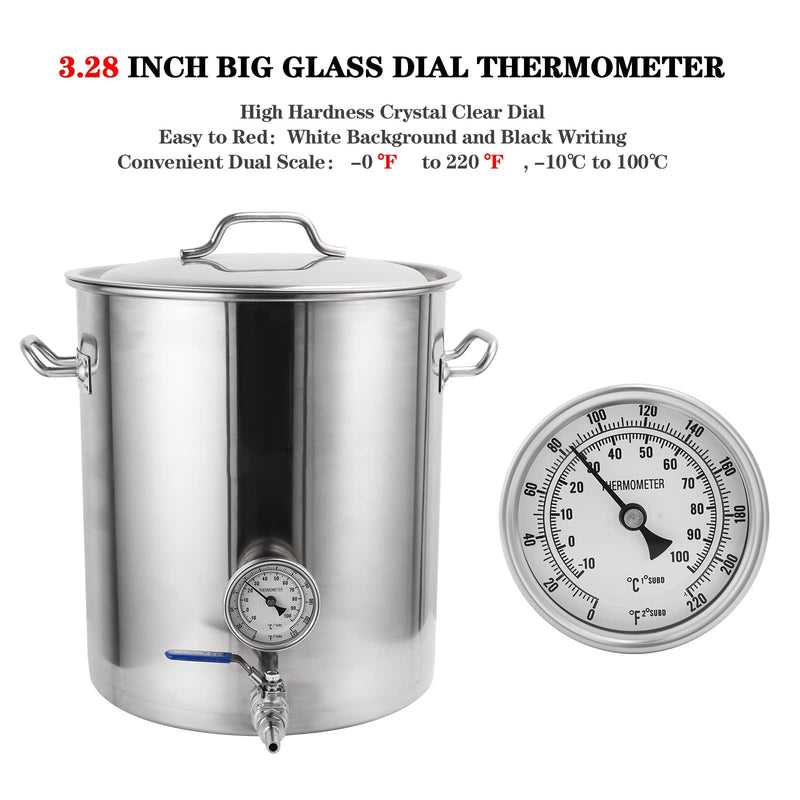 [Australia - AusPower] - Ferroday Stainless Steel Thermometer Dial Thermometer 1/2 NPT Homebrew Kettle Thermometer With Lock Nut & O-ring ( 0-220ºF, -10-100ºC) 