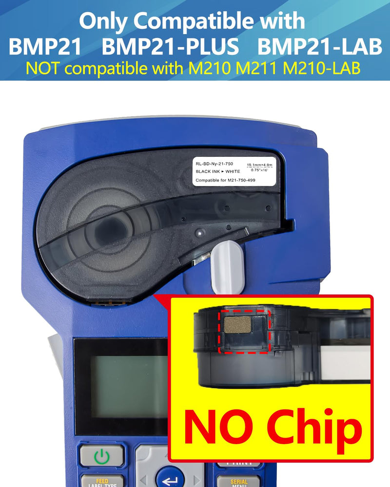 Weemay M21-750-499 Nylon Cloth Label Tape 3/4 Inch Black on White Multi-Purpose Tape, for Wire Marking, Lab, General ID and Datacom Cable, 0.75" W x 16' L, 8 Pack, Not Compatible with M210 and M211 8 Pack-0.75 Inch
